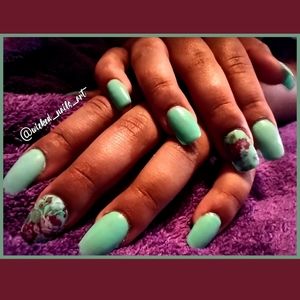 Teal Floral Press-On Nails